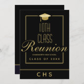 Modern Black Gold Script 10e klasse reünie Kaart (Voorkant / Achterkant)