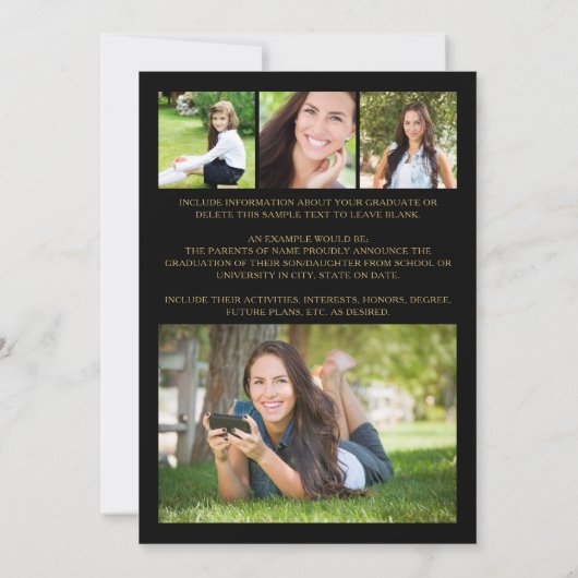 Modern Black Gold Script 5 Photo-Afstuderen Aankondiging (Achterkant)