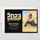 Modern Black Gold Script Photo Afstuderen Aankondiging (Voorkant / Achterkant)