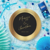 Modern Black Gold Script Shiny Wedding Papieren Bordje (Feest)
