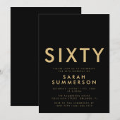 Modern Black Gold Sixty 60th Birthday Party Kaart (Voorkant / Achterkant)