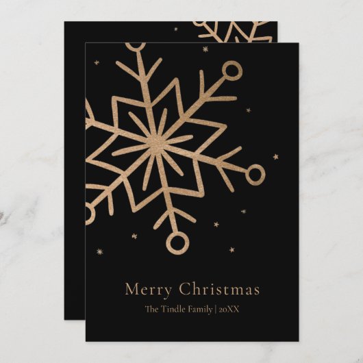 Modern Black Gold Snow Flake Script Christmas Feestdagenkaart (Voorkant / Achterkant)