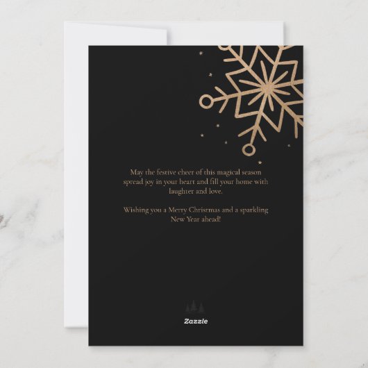 Modern Black Gold Snow Flake Script Christmas    Feestdagenkaart (Achterkant)