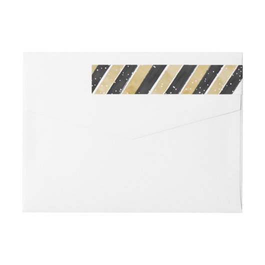 Modern Black & Gold Snowflake Stripe Address Label (Achterkant)