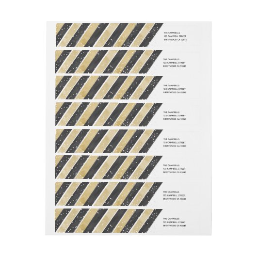 Modern Black & Gold Snowflake Stripe Address Label (Vel)