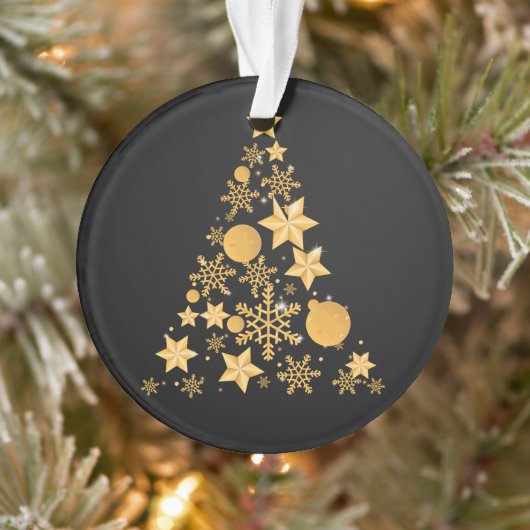 Modern Black Gold Snowflakes kerstboom Ornament (Boom)