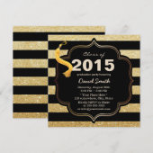 Modern Black & Gold Stripes Afstuderen Kaart (Voorkant / Achterkant)
