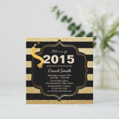 Modern Black & Gold Stripes Afstuderen Kaart (Staand voorkant)