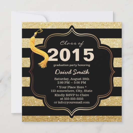 Modern Black & Gold Stripes Afstuderen Kaart (Voorkant)