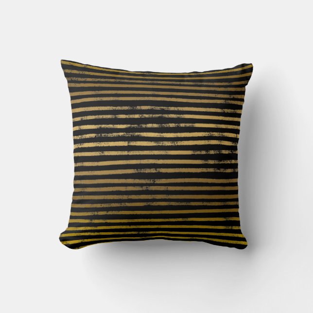 Modern Black Gold Stripes Faux Metallic Grunge Kussen (Voorkant)