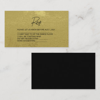 Modern Black & Gold Textured Wedding Rsvp Card Informatiekaartje