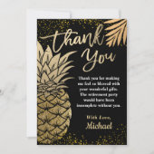 Modern Black Gold Tropical Pineappel Beach Party Bedankkaart (Voorkant)