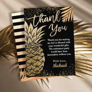 Modern Black Gold Tropical Pineappel Beach Party Bedankkaart
