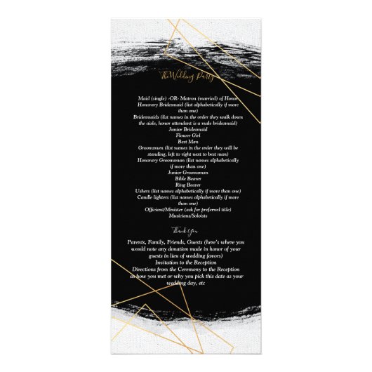 Modern Black & Gold Waterverf Ge-ceremony Program Reclamekaart (Achterkant)
