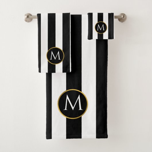 Modern Black Gold White streept monogram Bath Towe Bad Handdoek (Insitu)