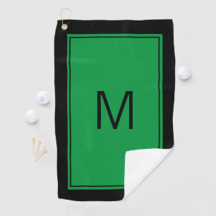 Modern Black Green Monogram Initiaal Golf Towel Golfhanddoek