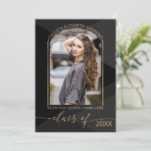 Modern Black Grey Geometric Photo Afstuderen Invit Kaart (Staand voorkant)