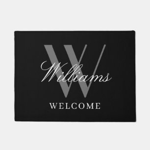Modern Black Grey Monogram Passen getrouwd Naam We Deurmat