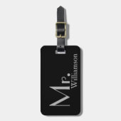 Modern Black Grey Mr Travel Bagagelabel (Voorkant verticaal)