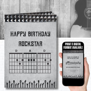 Modern Black Grey Rockstar Dad Gelukkige Verjaarda Kaart