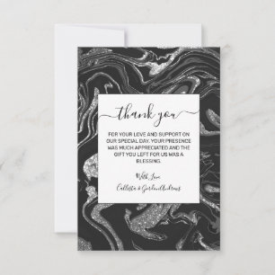 Modern Black Grey Silver Glitter Marble Bedankkaart