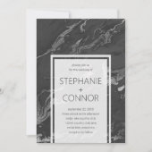 Modern Black Grey Silver Marble Wedding Invitation Kaart (Voorkant)