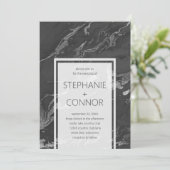 Modern Black Grey Silver Marble Wedding Invitation Kaart (Staand voorkant)