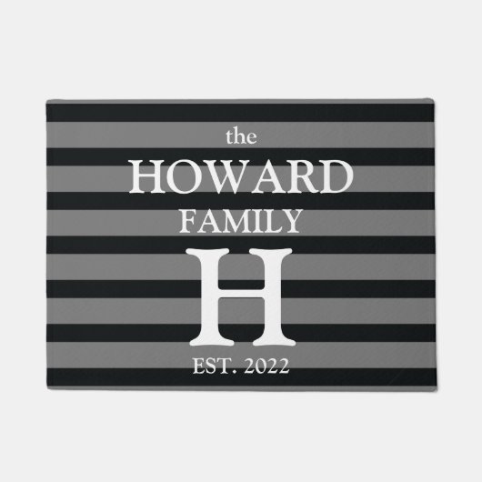 Modern Black Grey Stripes Monogram Name Weddenscha Deurmat (Voorkant)