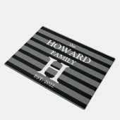 Modern Black Grey Stripes Monogram Name Weddenscha Deurmat (Schuin)
