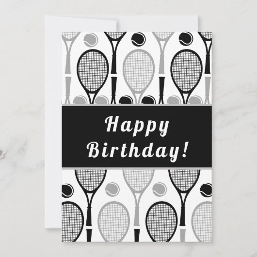 Modern Black & Grey Tennis Player Coach Birthday (Voorkant)