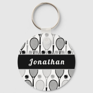 Modern Black & Grey Tennis Player Coach Name Sport Sleutelhanger