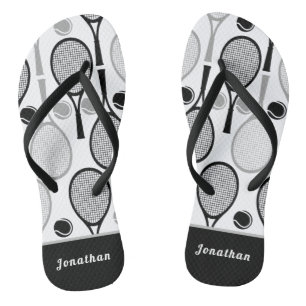 Modern Black & Grey Tennis Player Coach Name Sport Teenslippers