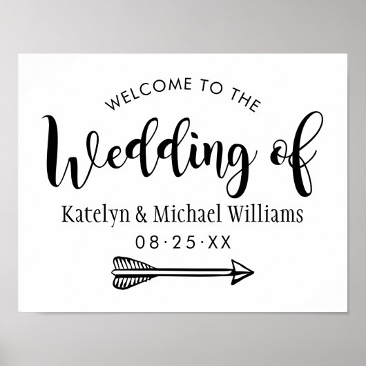 Modern Black Handwrited Script Weduwen Welkom Poster (Voorkant)