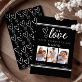 Modern Black Happy Valentine's Photo Collage Card Feestdagenkaart
