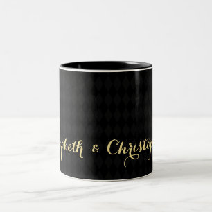 Modern Black Harlequin Elegant Faux Gold Wedding Tweekleurige Koffiemok