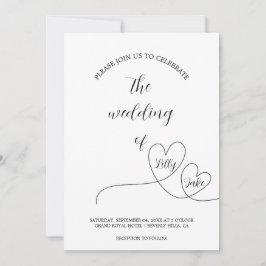 Modern Black Heart Calligraphy Script Wedding Kaart