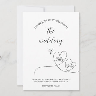 Modern Black Heart Calligraphy Script Wedding Kaart