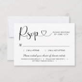 Modern Black Heart Calligraphy Script Wedding RSVP Kaartje (Voorkant)