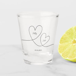 Modern Black Heart Calligraphy Script Wedding Shot Glas