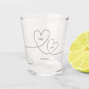 Modern Black Heart Calligraphy Script Wedding Shot Glas
