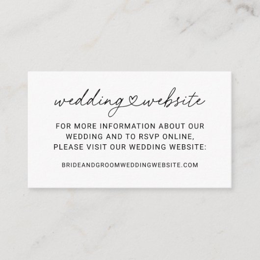 Modern Black Heart Script Weddenschap Website Informatiekaartje (Voorkant)