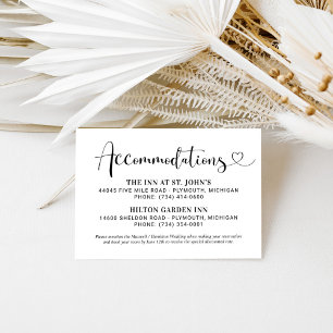 Modern Black Heart Script Wedding Accommodations Informatiekaartje