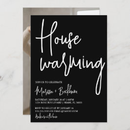 Modern Black Housewarming Invitation Kaart