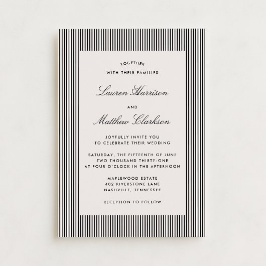 Modern Black & Ivory Striped Wedding Invitation