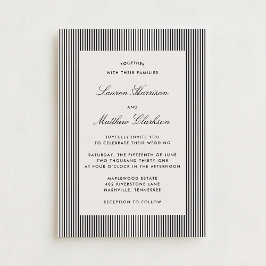 Modern Black & Ivory Striped Wedding Invitation Kaart