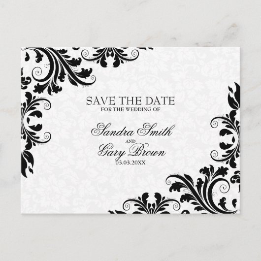Modern Black Lace White Damask Aankondigingskaart (Voorkant)