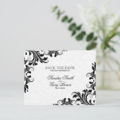 Modern Black Lace White Damask Aankondigingskaart (Staand voorkant)