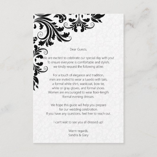Modern Black Lace White Damask Informatiekaartje (Voorkant)