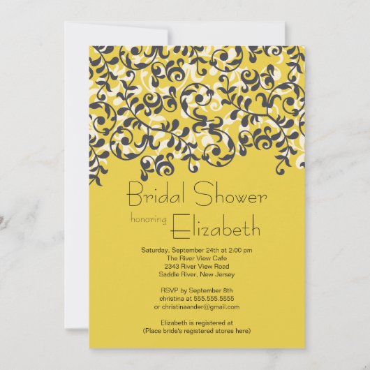 Modern Black Leaf Scroll Bridal Shower Kaart (Voorkant)