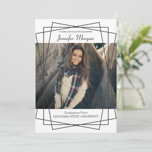 Modern Black Lijst Photo Afstuderen Invitation Kaart (Staand voorkant)